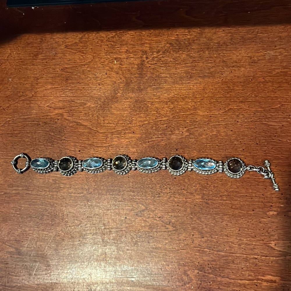 QVC Suarti Artisan Crafted Sterling 27.0 cttw Blue Topaz Smoky Quartz Bracelet